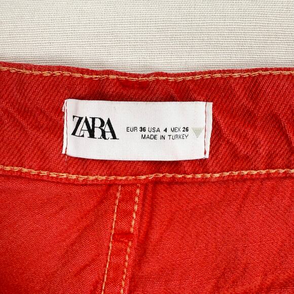 Zara Women's 90s Full Length Wide Leg Jean Size 4 Red Raw Hem - Picture 5 of 14